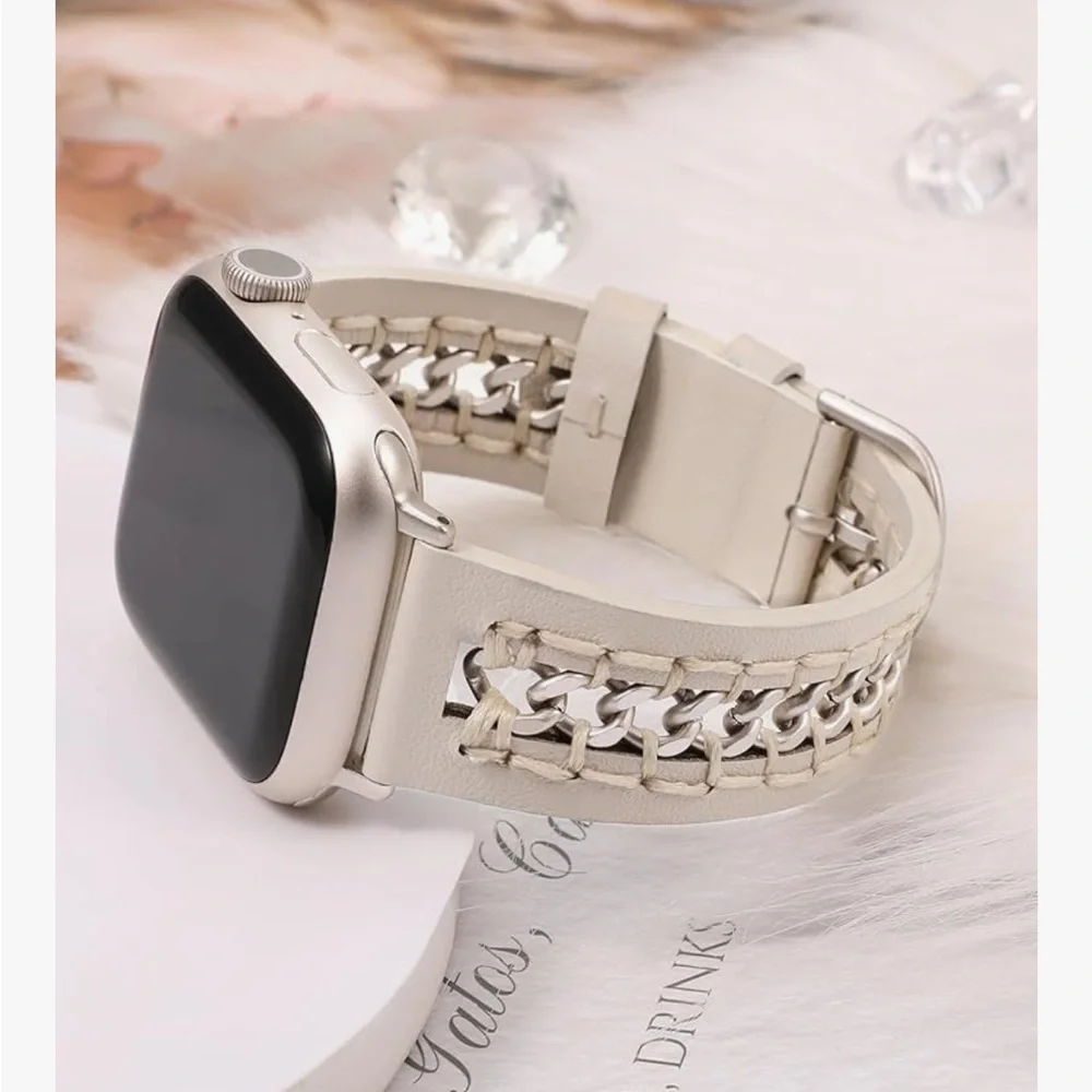 ❌Cream Leather Band for Apple Watch- fits 38-42mm watches NWT